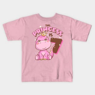 This Princess is 7 Girls 7th Birthday Pink Dinosaur Party Kids T-Shirt